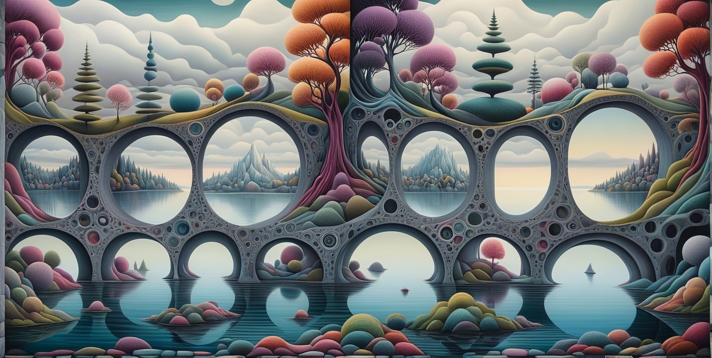 Surreal Landscape with Abstract Trees and Hills