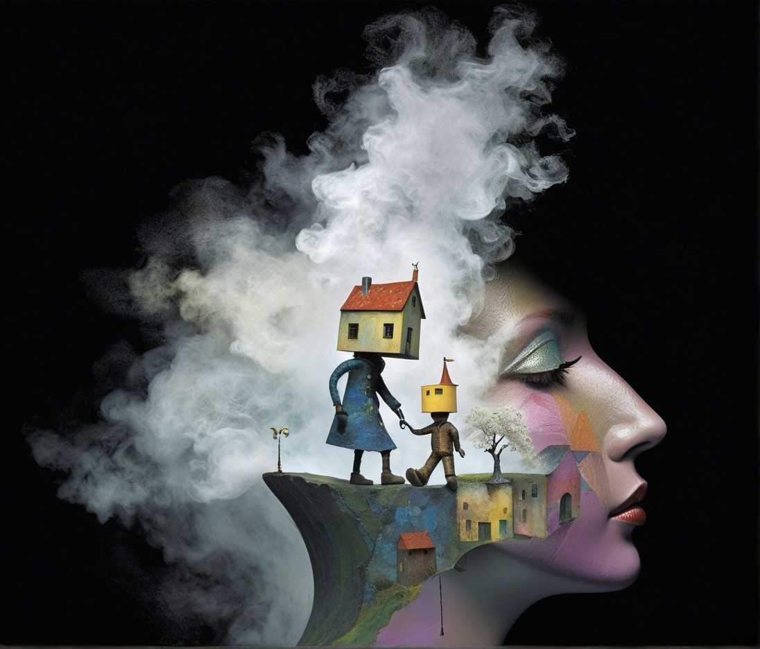 Surreal Scene of Woman's Profile with Whimsical Elements