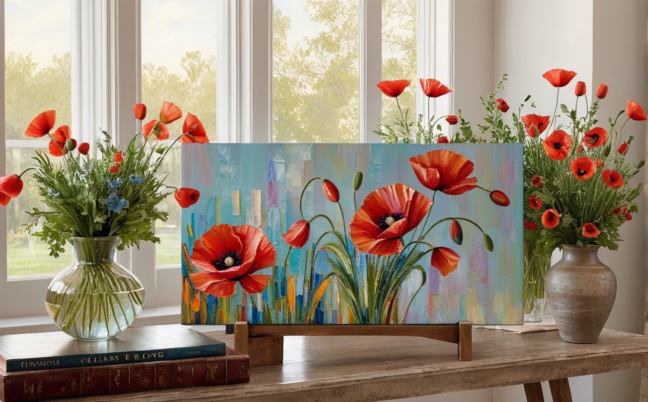 Vibrant Oil Painting of Red Poppies with Sunlight