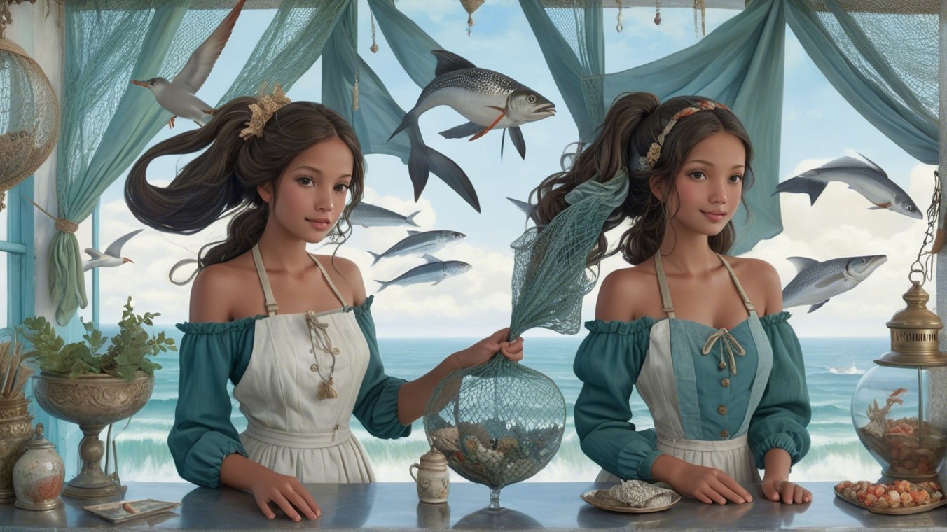 Identical Women in Coastal Setting with Ocean View