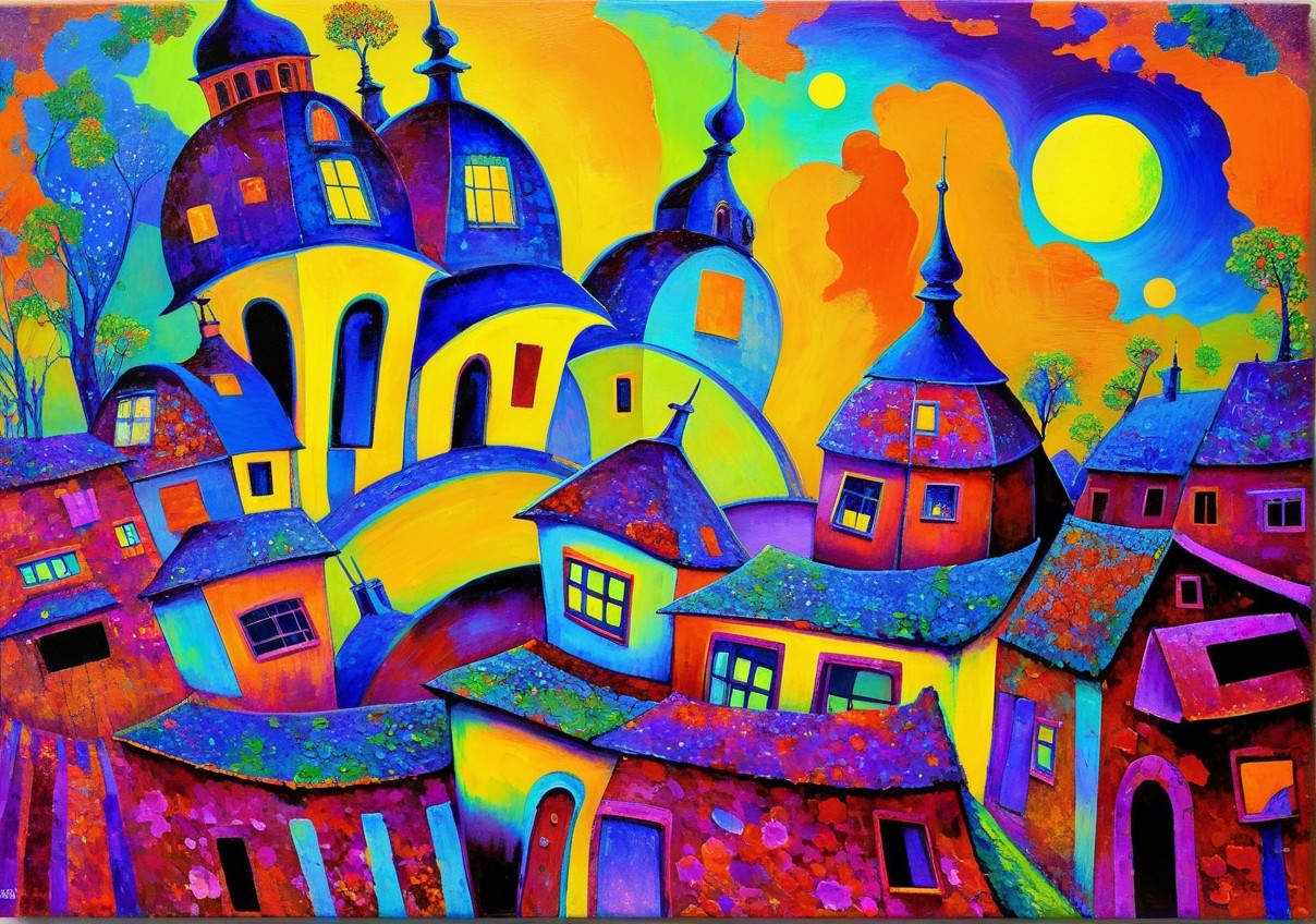 Vibrant Abstract Landscape with Colorful Buildings