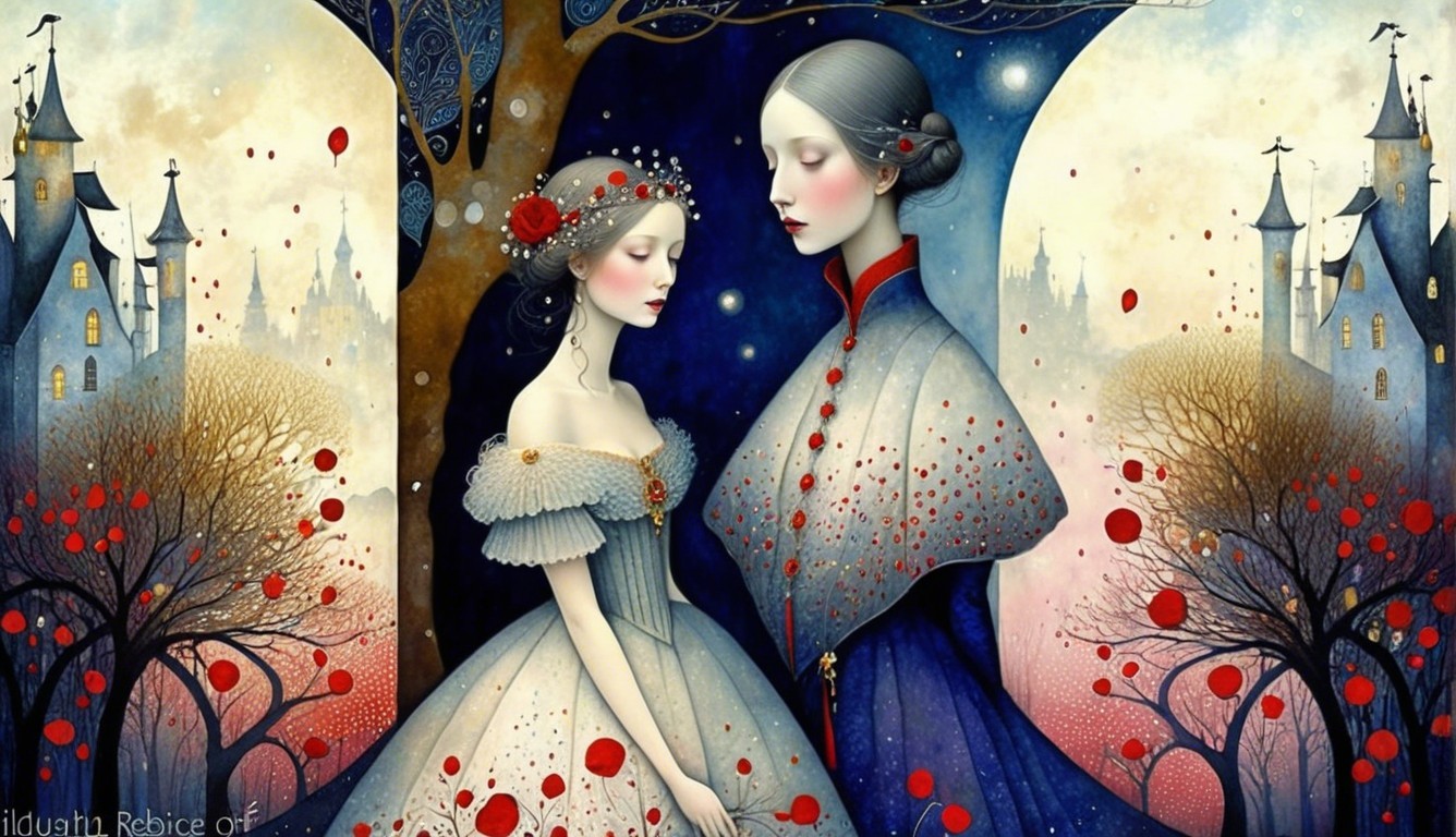 Ethereal Figures Under Whimsical Tree at Night