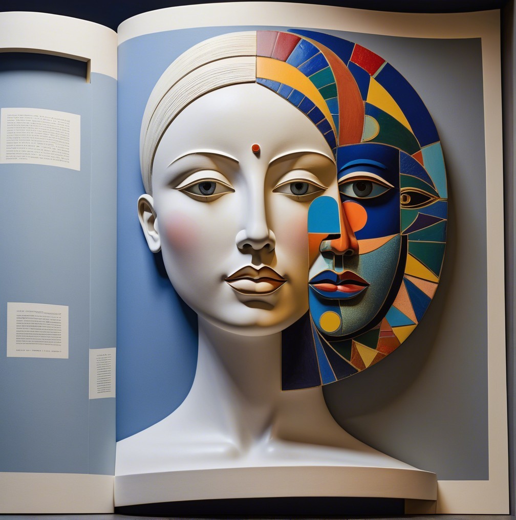 3D Artwork of Dual Faces in an Open Book