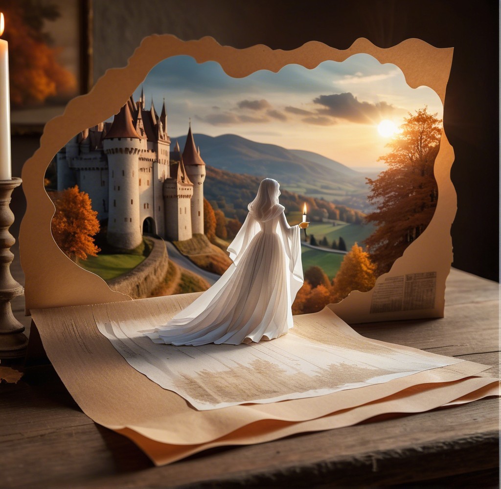 Whimsical Castle Pop-Up Scene with Sunset Background