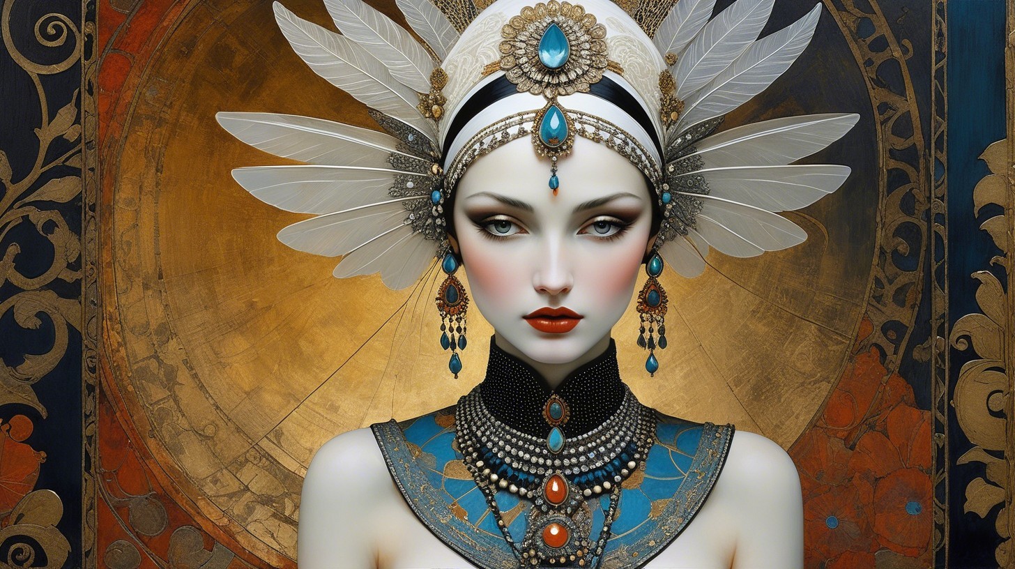 Female with Ornate Headdress and Elaborate Jewelry