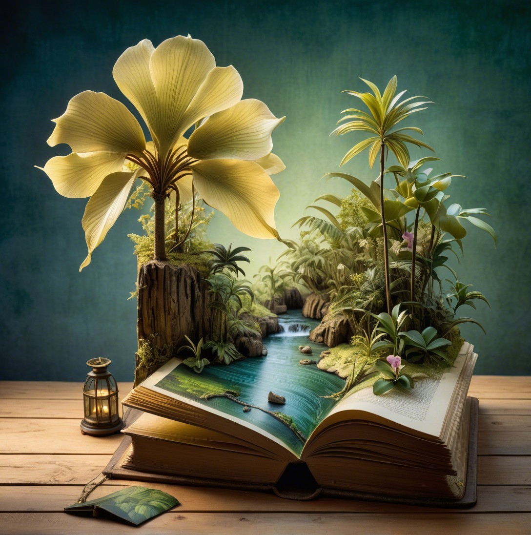 Vibrant Pop-Up Book Jungle Scene with River and Flowers
