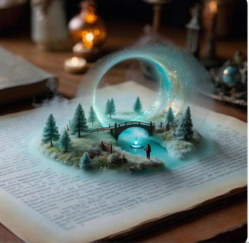 Whimsical Miniature Landscape with Tranquil Pond