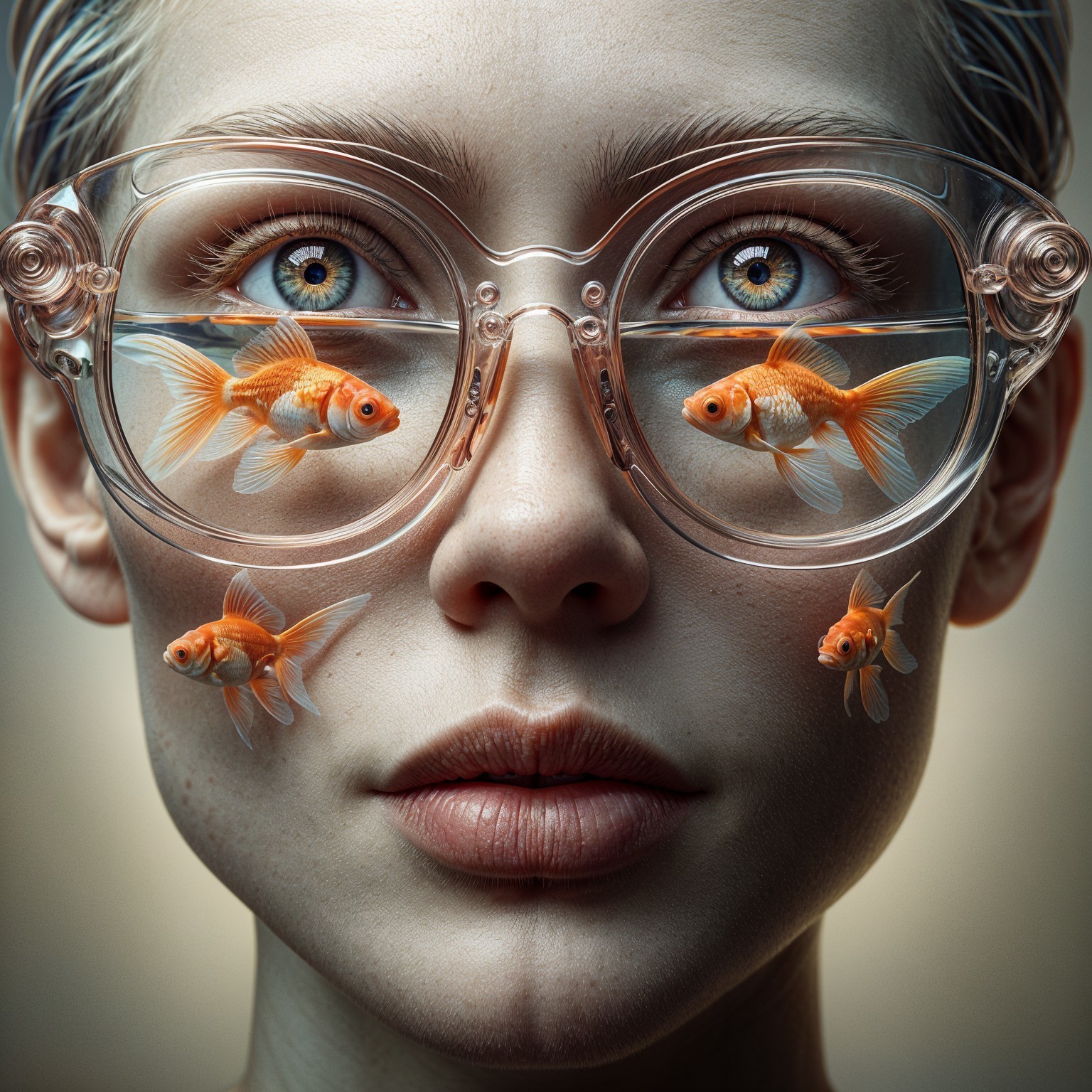Close-Up of Person with Water-Filled Glasses and Goldfish