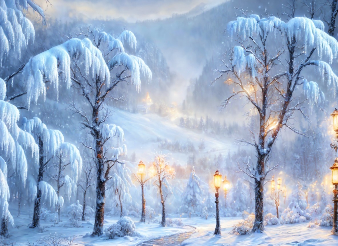 Serene Winter Landscape with Snow-Covered Trees