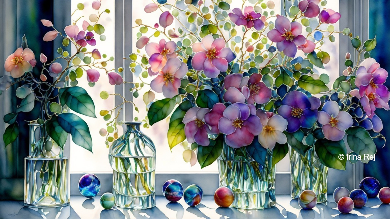 Vibrant Still Life of Flowers and Decorative Eggs