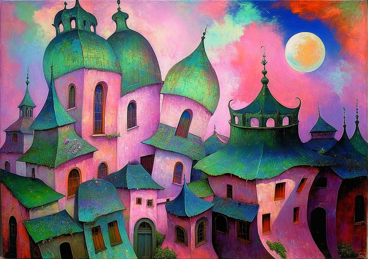 Surreal Landscape with Whimsical Curvilinear Buildings