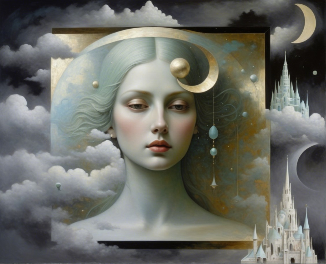 Dreamy Portrait of a Serene Woman in Ethereal Clouds