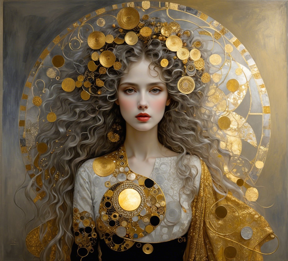 Portrait of a Woman with Gray Hair and Gold Adornments