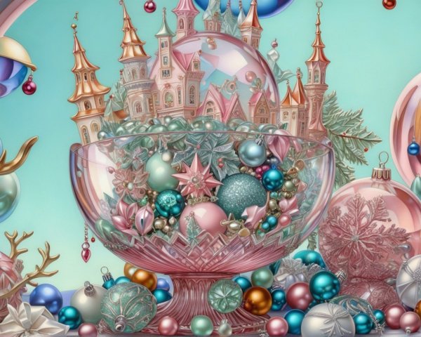 Close-Up of Holiday Decorations in a Glass Bowl