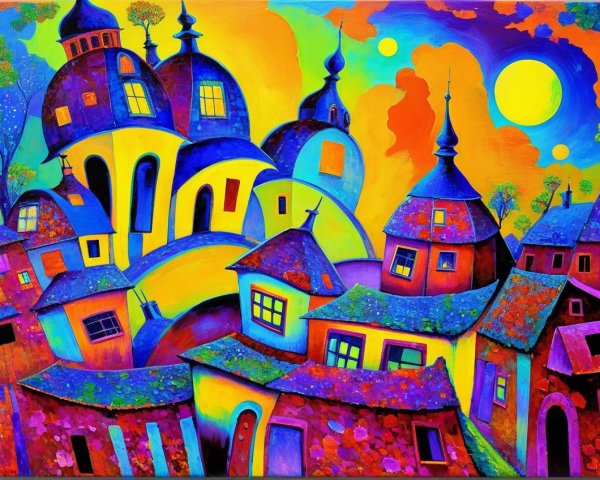 Vibrant Abstract Landscape with Colorful Buildings