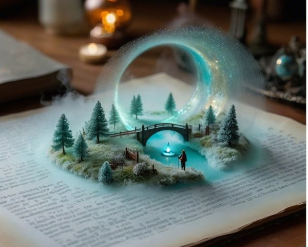 Whimsical Miniature Landscape with Tranquil Pond