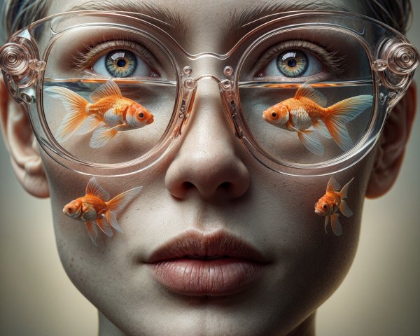 Close-Up of Person with Water-Filled Glasses and Goldfish