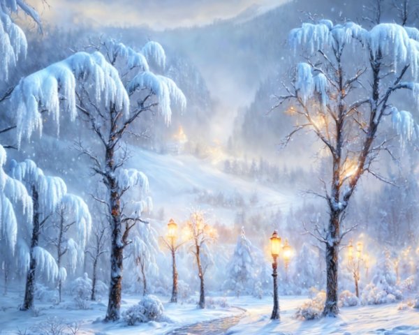 Serene Winter Landscape with Snow-Covered Trees