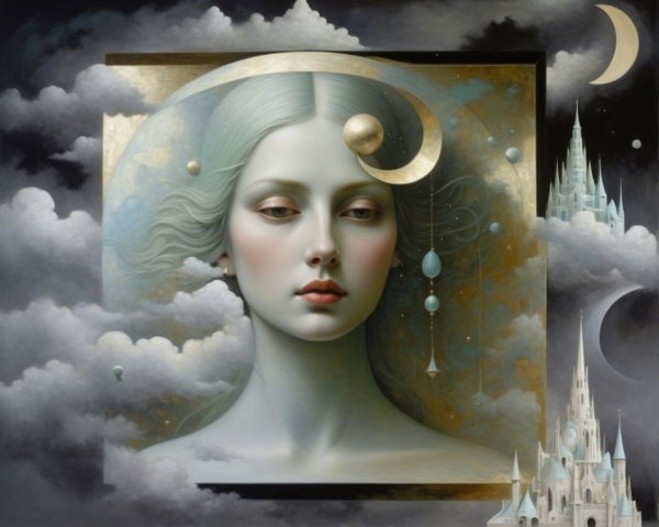 Dreamy Portrait of a Serene Woman in Ethereal Clouds
