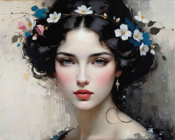Portrait of a Young Woman with Floral Crown and Grace