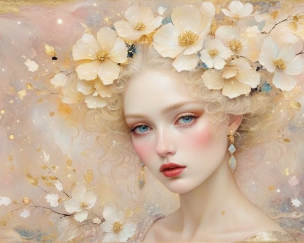Ethereal Portrait of a Young Woman with Flowers