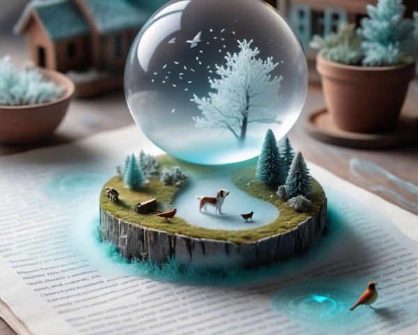Miniature World in a Glass Snow Globe Scene