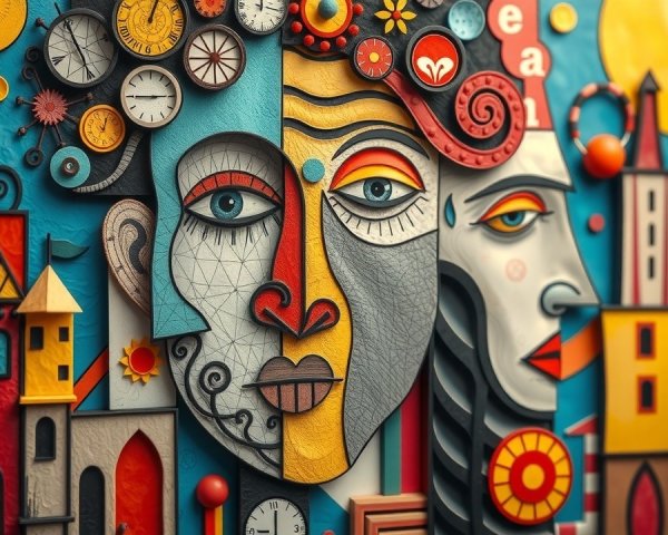 Vibrant Abstract Collage of Colorful Faces and Shapes