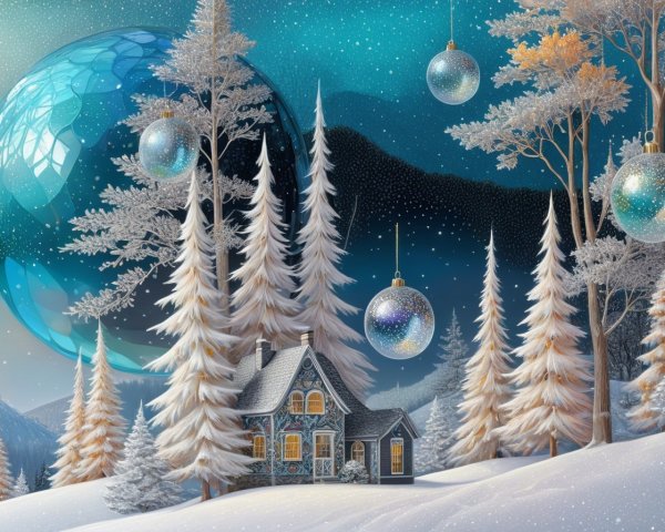 Winter Wonderland with Snowy Landscape and Stars