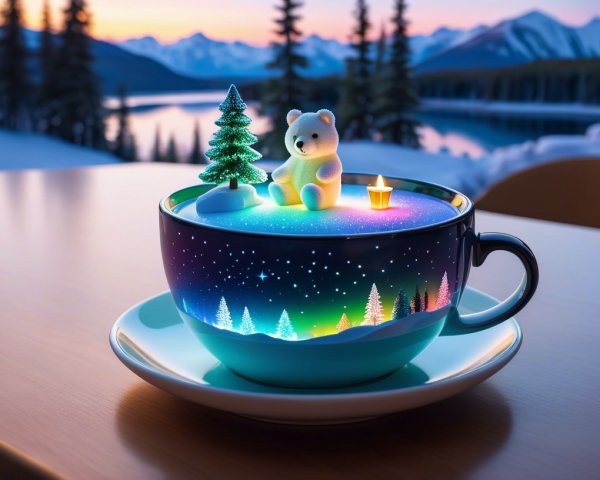 Aurora Borealis Mug with Polar Bear and Winter Scene