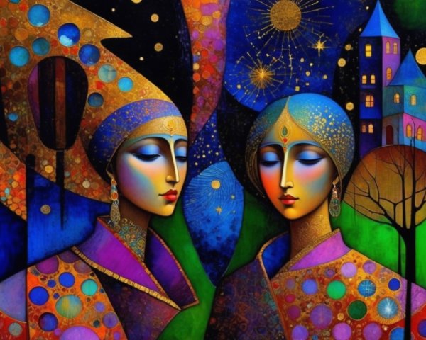 Ethereal Women in Cosmic Fantasy Setting with Jewelry