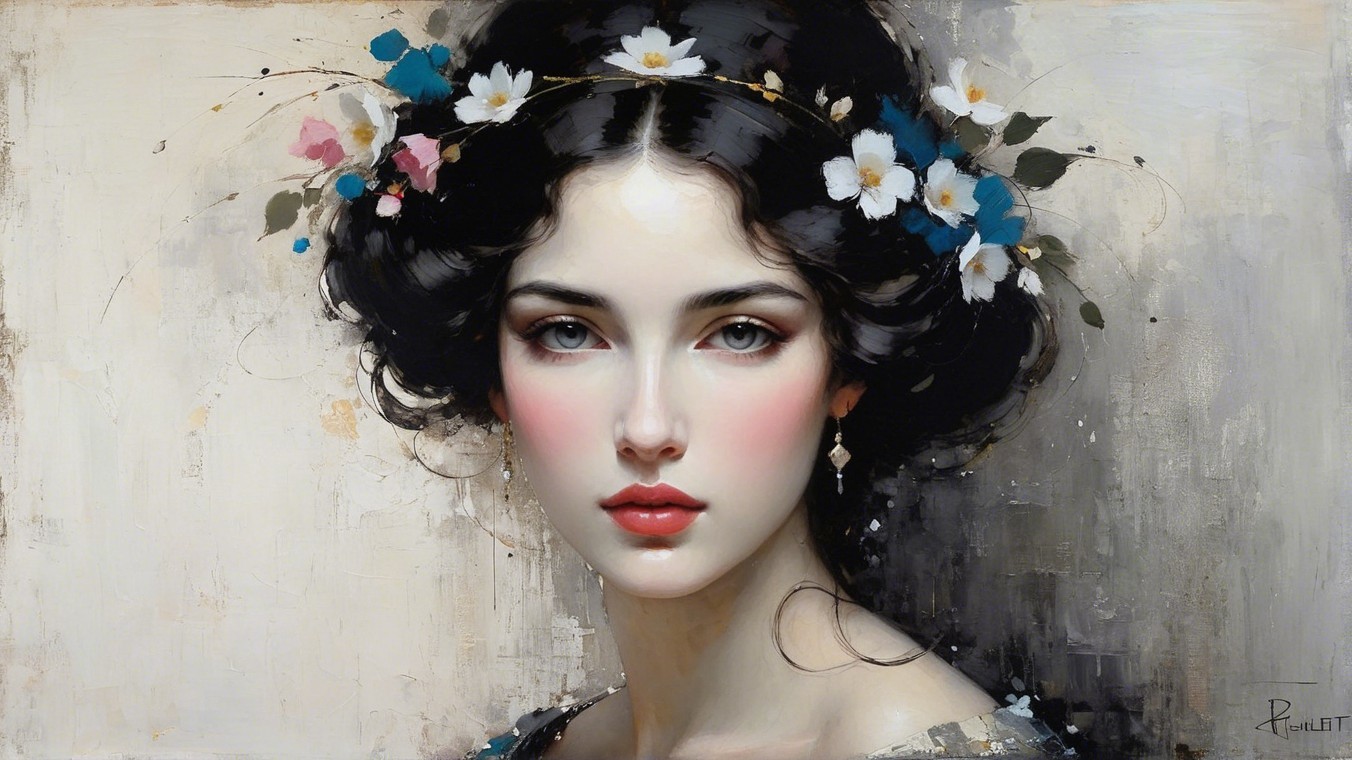 Portrait of a Young Woman with Floral Crown and Grace