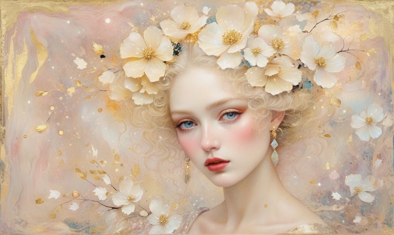 Ethereal Portrait of a Young Woman with Flowers