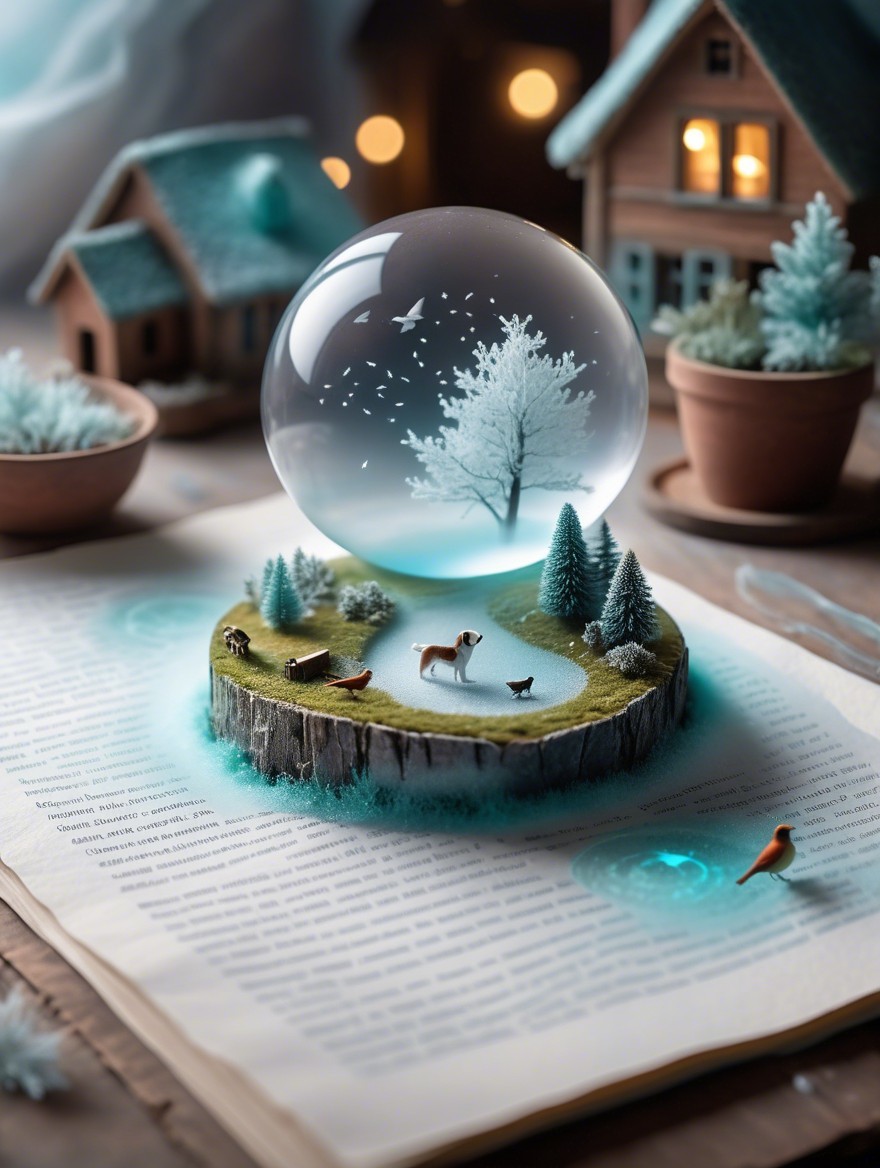 Miniature World in a Glass Snow Globe Scene