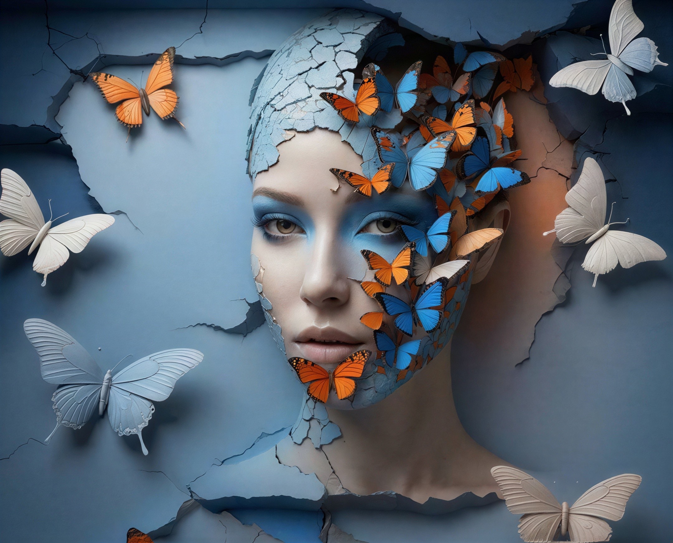 Digital Painting of Woman Emerging from Cracked Wall