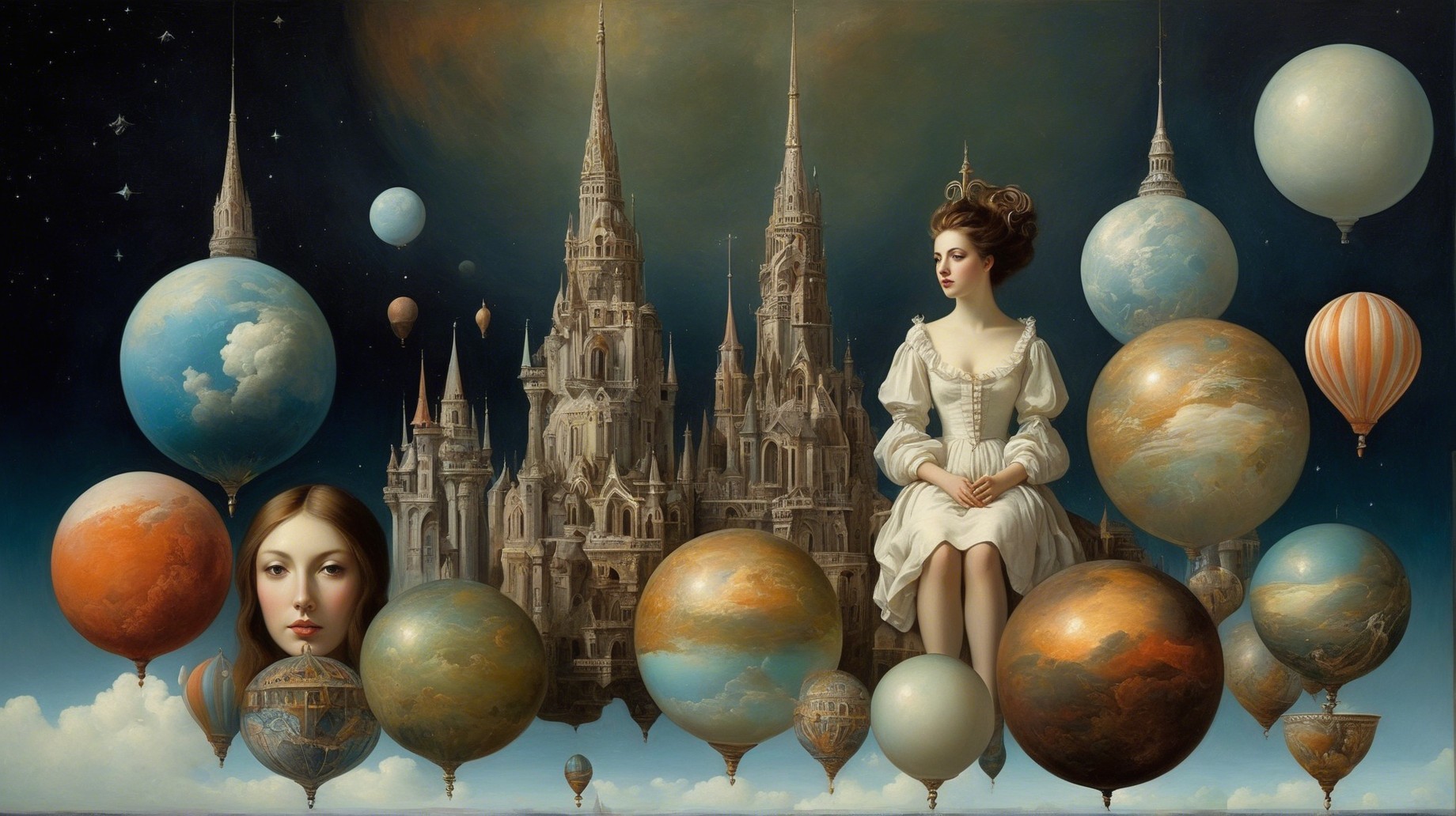 Majestic Gothic Castle Surrounded by Colorful Balloons