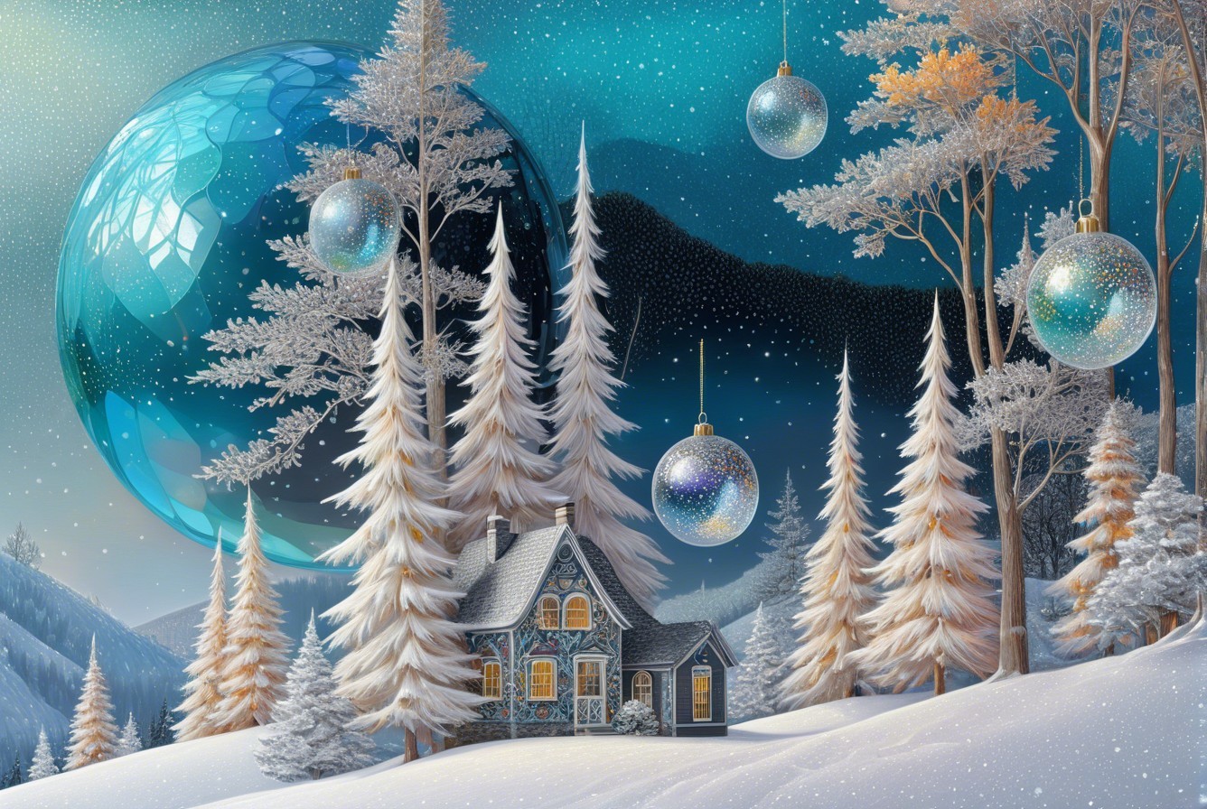Winter Wonderland with Snowy Landscape and Stars