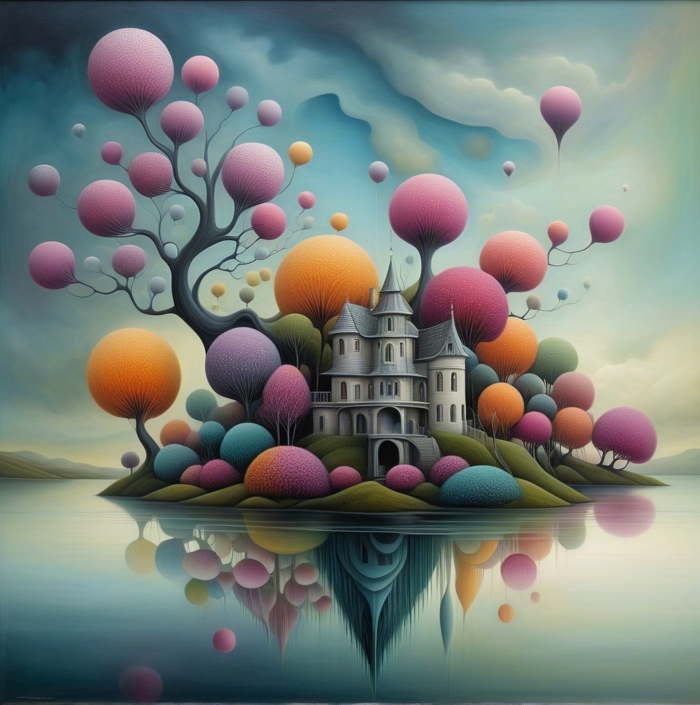 Whimsical Fantasy Landscape with Charming Castle