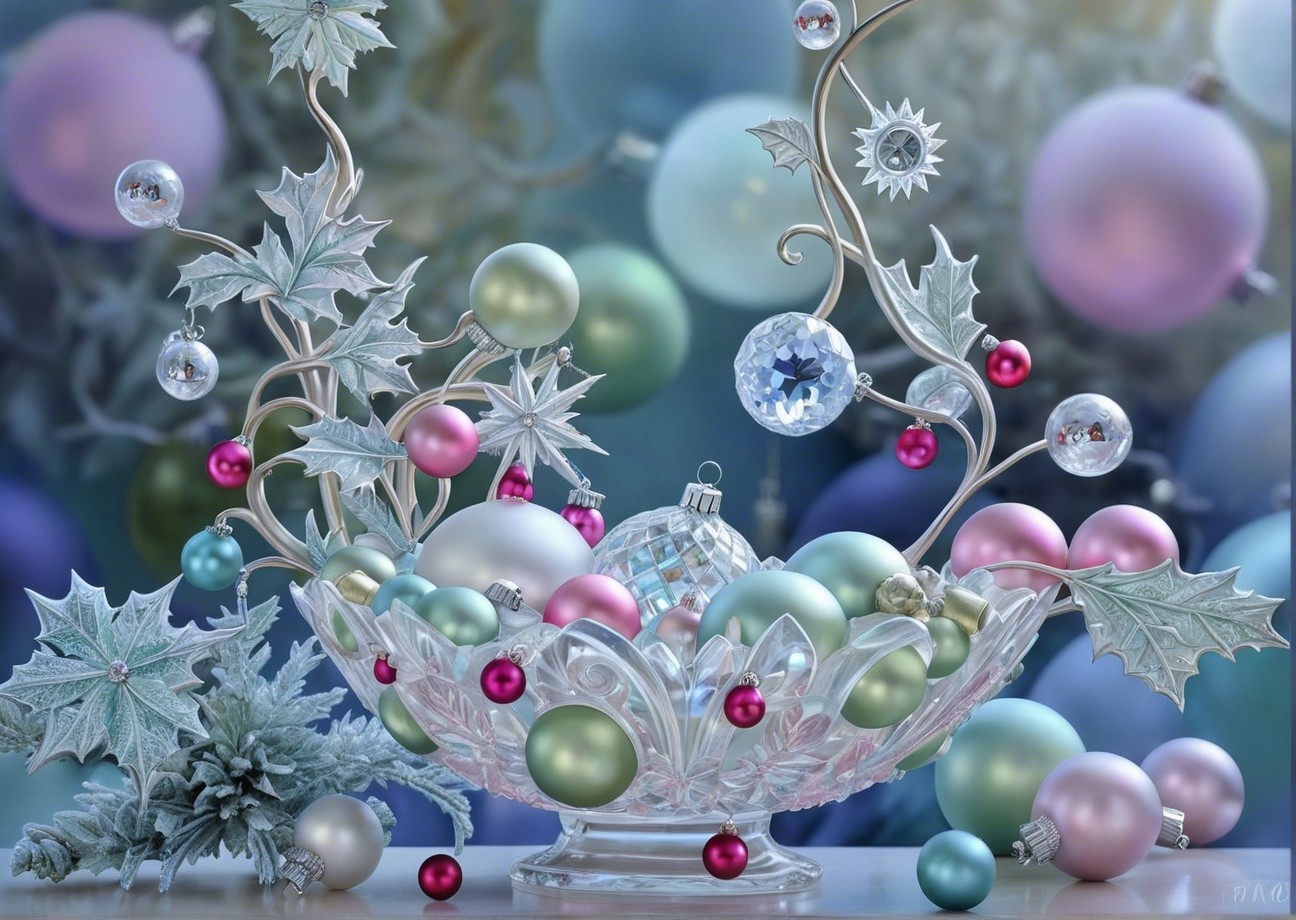 Glass Bowl with Colorful Pastel Christmas Ornaments