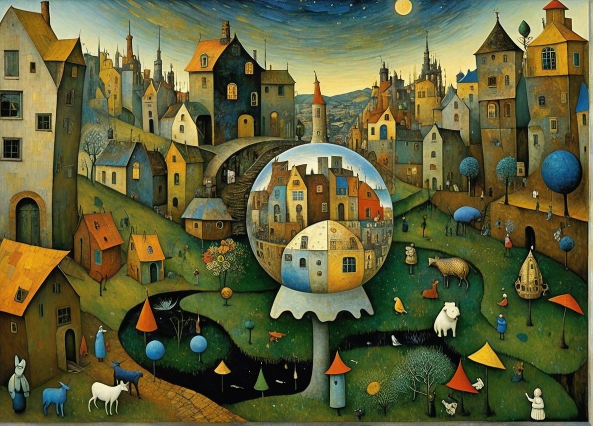 Whimsical Village Landscape with Colorful Features