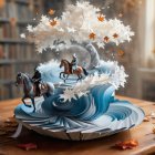 Digital Painting of Water Bowl with Flowers and Foliage