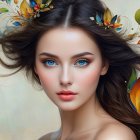 Portrait of a Young Woman with Floral Hair and Blue Eyes