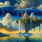 Floating Islands with Ornate Buildings and Waterfalls