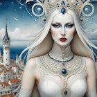Ethereal Figure with White Hair and Celestial Attire