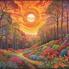 Surreal Landscape with Colorful Trees and Waterway