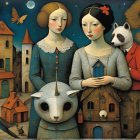 Ethereal Women in Dreamlike Landscape Artwork