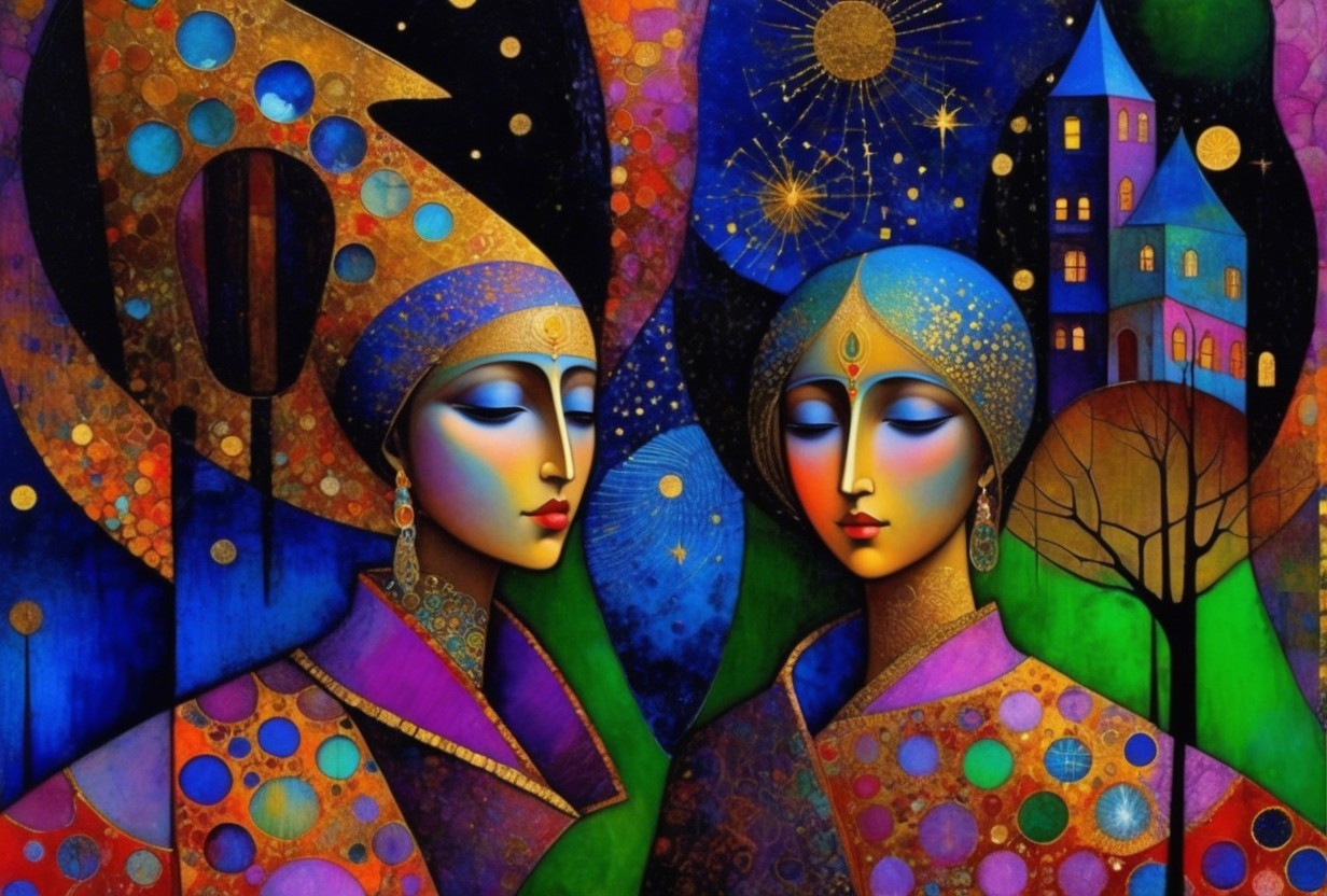 Ethereal Women in Cosmic Fantasy Setting with Jewelry