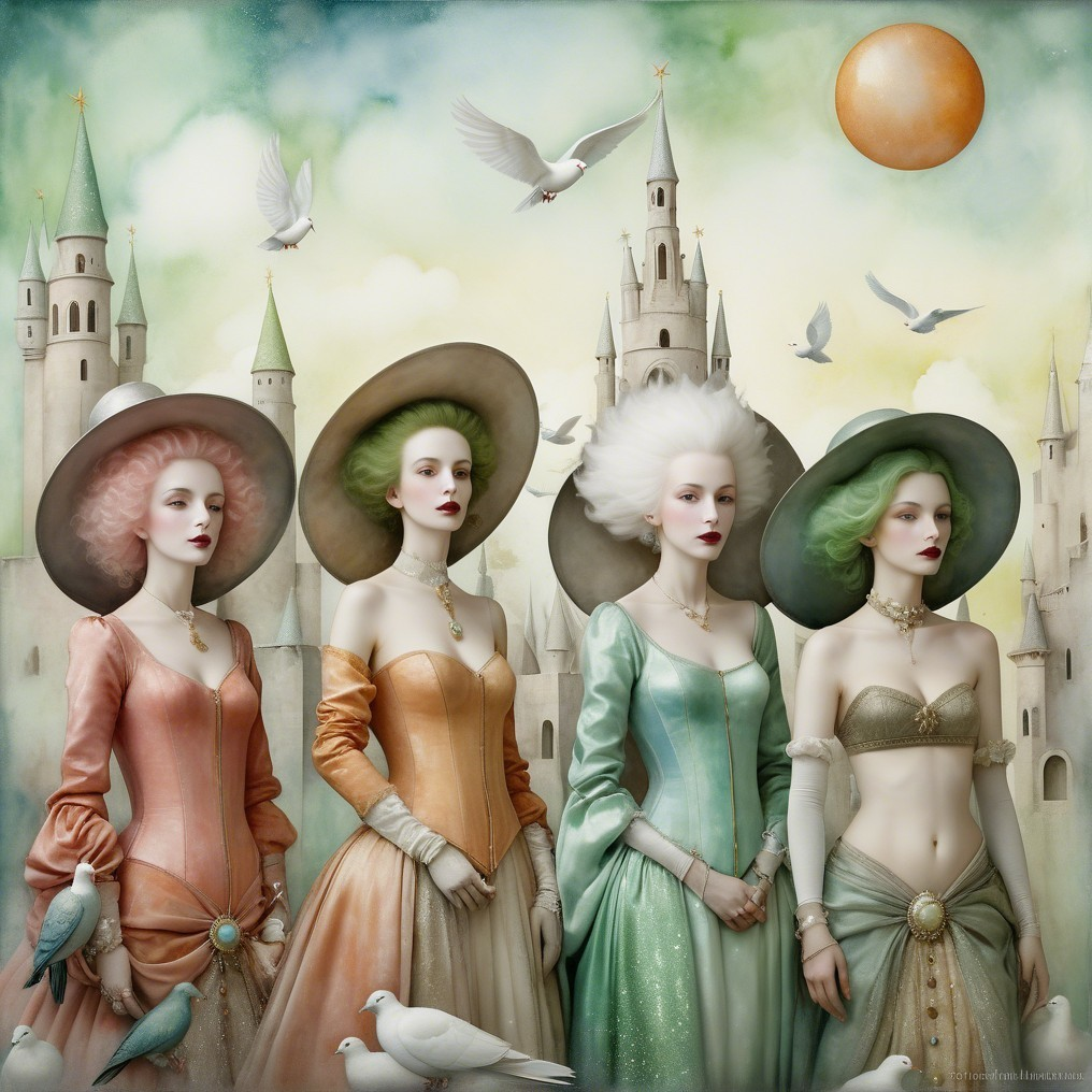 Ethereal Women in Pastel Gowns by Whimsical Castle