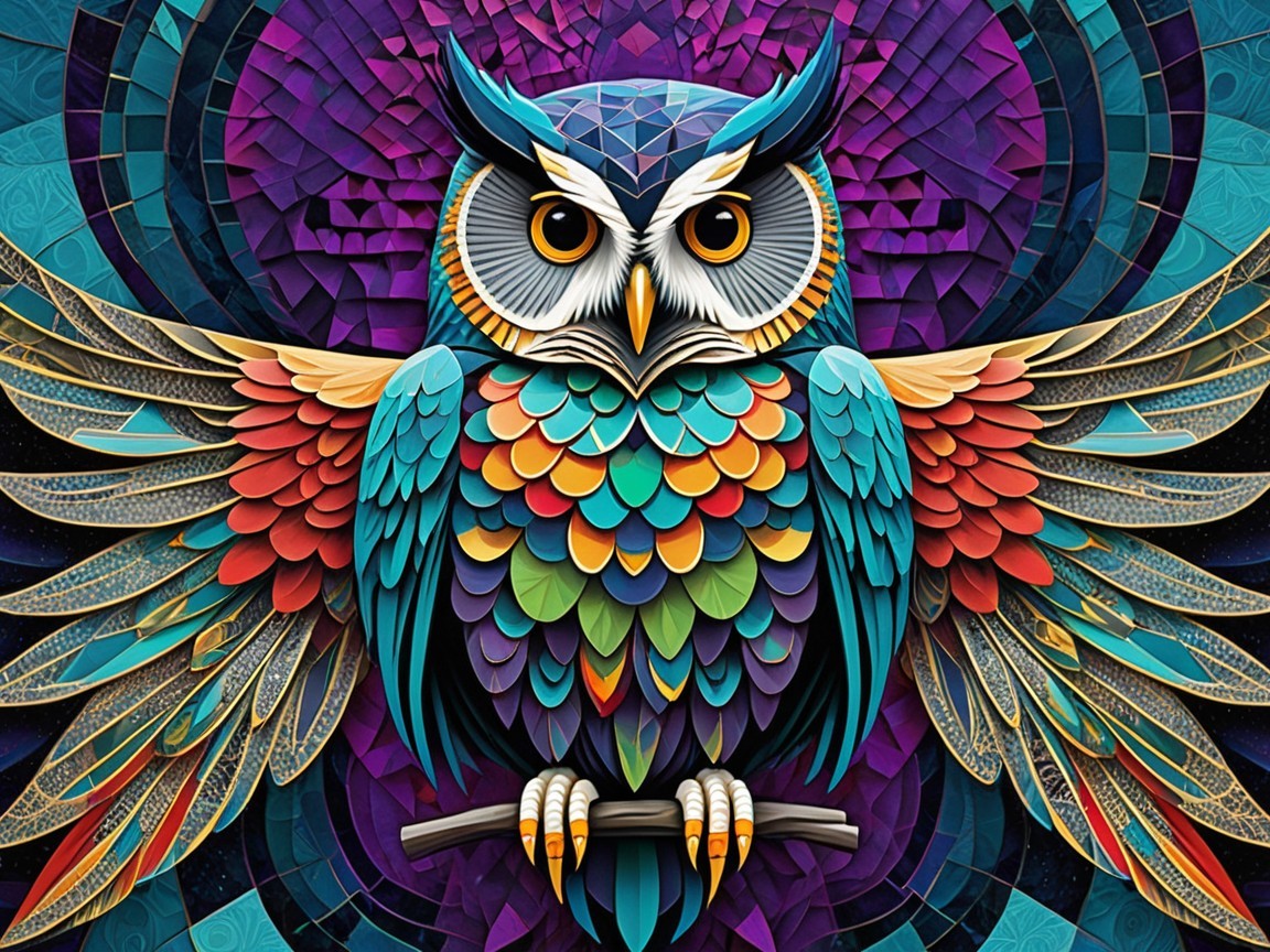 Vibrant Owl with Multicolored Feathers and Patterns