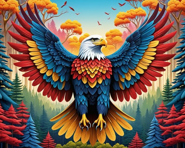 Majestic Eagle with Vibrant Multicolored Wings