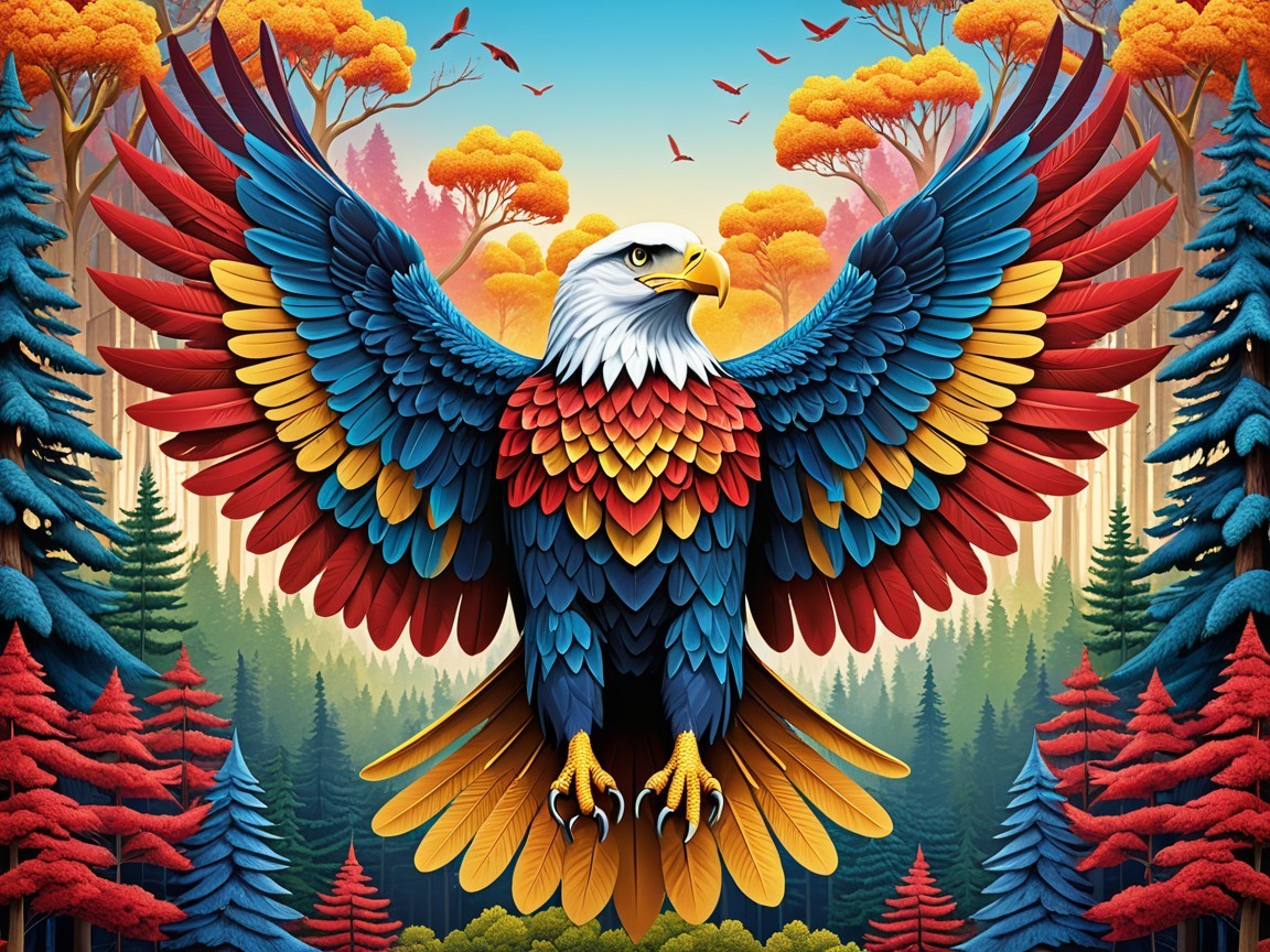 Majestic Eagle with Vibrant Multicolored Wings